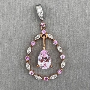 Pink amethyst and Crystal silver rose gold pendant